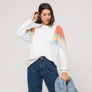 Sweat-shirt à manches longues pour femmes, blanc, rayé multicolore, col rond, OEM ODM, vêtements en gros - Product Image 5