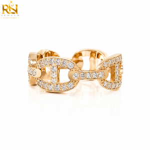 Anillo de Eslabones con Diamantes Cultivados en Laboratorio, Engastado en Oro Blanco y Amarillo |   Anillo de Compromiso y Matrimonio Unisex de Lujo, 1.2 mm, Corte de Diamante - Product Image 1