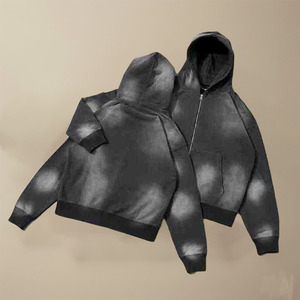 Conjunto de Sudadera con Capucha y Pantalones Deportivos Personalizados para Hombre, Estilo Urbano, 100% Algodón, Lavado Ácido con Efecto Desgastado, con Cierre de Cremallera - Product Image 2
