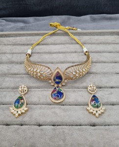Wholesale Traditional Indian Choker Necklace <b>Set</b> Fashion Pink <b>Crystal</b> Stone Collar Necklace And Drop Earrings <b>Set</b> Artificial <b>Set</b> - Product Image 2