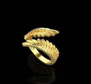 Glamorous 925 Sterling Silver <b>Gold</b> Angel Wing <b>Ring</b> Detailed Feather Open Style Statement Jewelry - Product Image 1