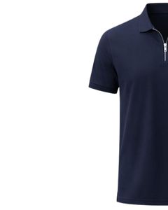Polo de Algodón Azul Marino para Hombre con Cuello de Media Cremallera, Corte Ajustado, Manga Corta, Ropa Casual de Verano, Fabricante OEM, Suministro al por Mayor - Product Image 4