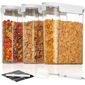 Set di 3 Contenitori Ermetici in Plastica per Alimenti con Coperchi a Scatto, Organizzatore Dispenser per Cereali per Dispensa Cucina - Product Image 1