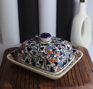 Hand Drawn <b>Ceramic</b> Butter Dish Farmhouse Butter <b>Plate</b> Tray Vintage Cheese Container Holder with Cover - Product Image 3