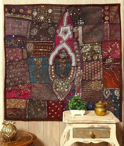 Tenture murale japonaise brodée Zari, décoration murale traditionnelle japonaise, tapisserie ethnique faite à la main, forme carrée, décoration murale - Product Image 4