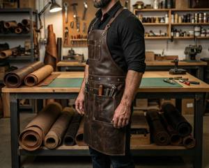 Tablier en cuir véritable OEM, fourniture directe d'usine, vêtements de travail professionnels, tailles et couleurs personnalisables LPN-0284 - Product Image 4