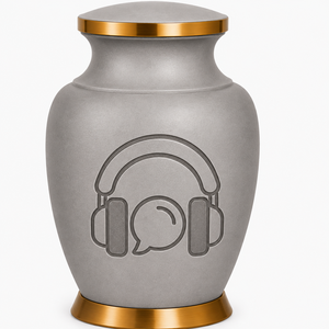 Elegante urna de cremación gris mate con auriculares y grabado de ondas sonoras, urna conmemorativa premium para amantes de la música y audiófilos. - Product Image 4