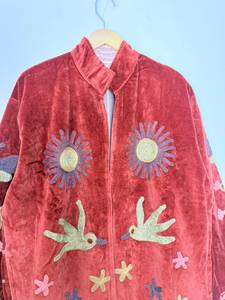 <b>Women</b> Velvet Suzani Embroidery Knitted Cotton Filled Bomber <b>Jacket</b> Floral Bohemian Ethnic Designer Lightweight - Product Image 2