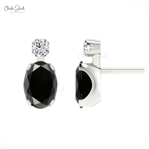 AAA Quality <b>Black</b> Diamond <b>Stud</b> <b>Earrings</b> with 14k Solid Gold Diamond Accent Push-Back <b>Earrings</b> Wholesale Supplier From India - Product Image 1