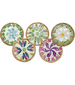 Rattan Mother Of Pearl Coaster <b>Placemat</b> New Arrival Handcrafted Mother of Pearl Coasters with Rattan Coaster - Product Image 3