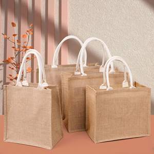 Eco Friendly Striped Jute Tote <b>Bags</b> <b>Large</b> Size Reusable Shopping Custom Logo Advertising Top Grade Jute Zipper Closure - Product Image 1