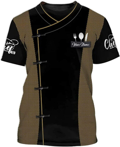 Camiseta de Chef con Nombre Personalizado, Impresión por Sublimación 3D, Manga Corta, Uniforme de Cocina para Restaurante, Venta al Por Mayor, OEM, Multicolor - Product Image 3