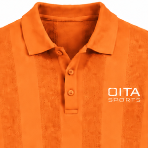 Pull-over décontracté pour homme en maille à manches longues, orange vif, avec motif à rayures verticales texturées et ourlet côtelé - Product Image 3