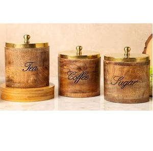 Utensilios de Cocina, Recipiente para Dulces, Bote para Especias, Tarro de Almacenamiento de Miel con Acabado Natural de Madera y Tapa Dorada, Más Vendido - Product Image 1