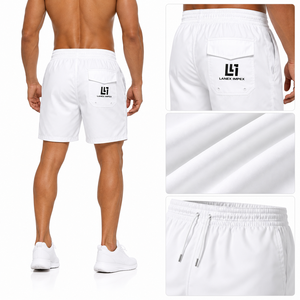 Shorts de Baño Blancos Personalizados para Hombre, de Secado Rápido, con Cintura Elástica y Cordón Ajustable |   Pantalones Cortos de Playa Ligeros con Bolsillos OEM ODM - Product Image 4