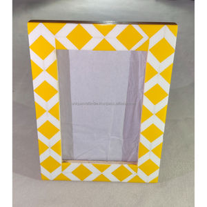 Handcrafted Wooden Photo <b>Frame</b> with Yellow and White Diamond Pattern Bright Modern Home Decor Accent - Product Image 1