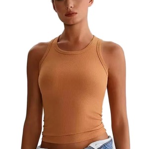Solid Color Blank Women Loose Cropped Workout Gym Tank <b>Tops</b> Blouse Custom Logo Quick Dry Sleeveless T Shirt Athletic Yoga <b>Vest</b> - Product Image 5