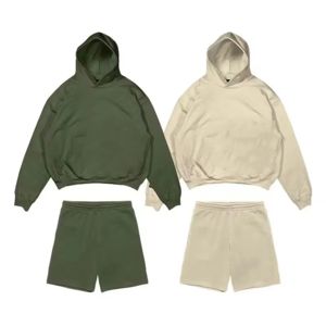 Ensemble de survêtement court pour homme avec logo personnalisé, sweat à capuche épais et écologique pour l'automne, techniques d'impression - Product Image 2
