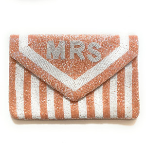 Bolso de Noche MRS Hecho a Mano con Cuentas de Seda, Color Blanco Rústico a Rayas, Cierre Magnético, Duradero, Portátil, Plegable, Capacidad de 1L - Product Image 5