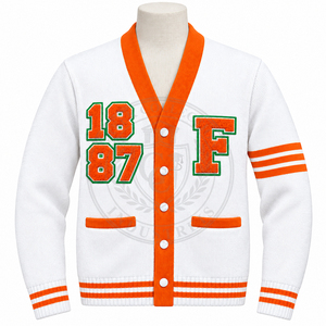 Custom FAMU Florida A&M University <b>Cardigan</b> Orange Green V-Neck Knitted women's sweaters Greek wear Embroidered Preppy Style - Product Image 6