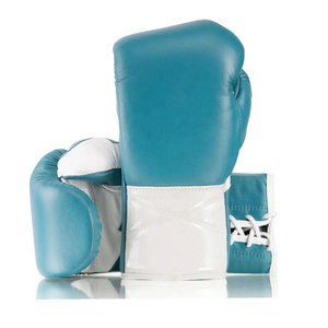 Guantes de Boxeo de Cuero para Adultos, Color Verde Azulado y Blanco, Cierre de Velcro, Guantes de Entrenamiento de Artes Marciales - Product Image 4