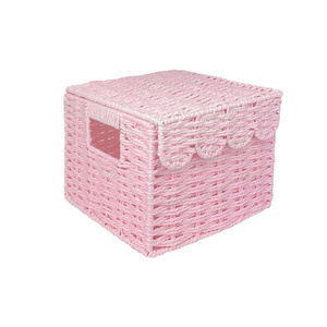 Handmade Paper Rope Pink <b>Storage</b> Box With Scalloped Lid Wicker Organizer <b>Basket</b> Nursery <b>Toy</b> <b>Storage</b> Decorative Box Wholesale - Product Image 1
