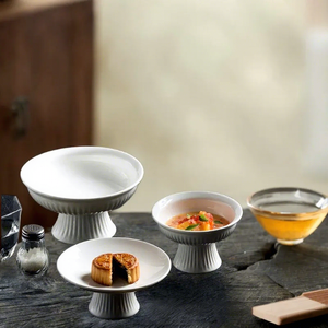 Ensemble de plats en céramique et porcelaine de luxe, style romain, avec piédestal, bol à fruits sur pied, résistant au lave-vaisselle, support créatif pour desserts/gâteaux pour mariage - Product Image 2