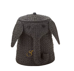 Cesta de Jacinto de Agua con Forma de Elefante, con Tapa Extraíble, Gris Oscuro, Organizador Decorativo Tejido para Juguetes - Product Image 1