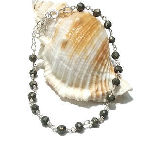 Natural Pyrite <b>Beaded</b> Bracelet, Handmade Gemstone Wrist Bracelet, 925 Sterling <b>Silver</b> Chain Jewelry, Adjustable Crystal Bracelet - Product Image 4