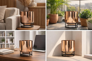 Pot de fleurs en métal finition cuivre avec support, pot rond décoratif pour plantes d'intérieur, pour la maison et le bureau, pot à fleurs élégant pour le salon - Product Image 6