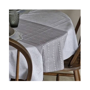Textured Grey Cotton <b>Tablecloth</b> Woven Embroidered Stripe Design Dining Cover Premium Bulk Wholesale OEM ODM Export Fabric - Product Image 2