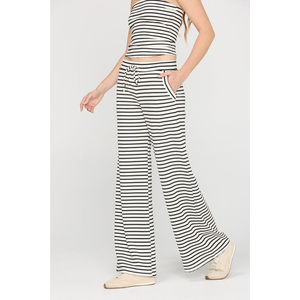 Women Y2K Striped Ribbed Tube and Wide Leg <b>Pants</b> 2 Piece Lounge Set Quick Dry Casual Outfit - Product Image 4