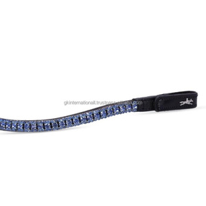 Diadema de cuero negro inglés con cristales de zafiro azul, diamantes y adornos brillantes, con logotipo personalizado, para caballo. - Product Image 6