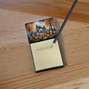 Bloc-notes autocollant Caniche Spooky Halloween Porte-notes autocollant Distributeur rechargeable Bureau vierge Fournitures de vacances pour Halloween - Product Image 2