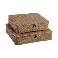 Ensemble de 2 paniers de rangement tressés en jonc de mer rustique, écologiques et de haute qualité, avec couvercle, collection Printemps, couleur personnalisable, multi-usages