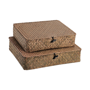 Ensemble de 2 paniers de rangement tressés en jonc de mer rustique, écologiques et de haute qualité, avec couvercle, collection Printemps, couleur personnalisable, multi-usages - Product Image 1