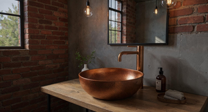 Handmade <b>Round</b> Copper Countertop Sink Hammered Vessel <b>Basin</b> for Contemporary Bathroom Vanity and Interior Design - Product Image 4
