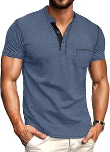Camiseta de Manga Corta para Hombre, Cuello Alto, Corte Regular, Tejido de Punto, Color Sólido, Diseño con Bolsillo y Ribete en Contraste - Product Image 3