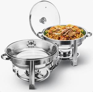Luxury Stainless Steel Round Chafer Fuel Powered <b>Food</b> Warmer Serving Dish for Hotel Restaurant Banquet - Product Image 1