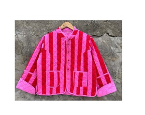 Pink Strip Print Cotton Quilted Women Jackets Winter Coat Reversible Jacket - Product Image 1