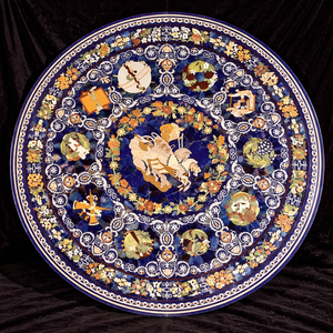 Mesa de Centro Moderna Hecha a Mano con Incrustaciones de Lapislázuli y Mármol, Ecológica, para Decoración de Hogar, Hotel o Aniversario - Product Image 1