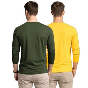 Camiseta de cuello redondo para hombre, corte regular, mezcla de algodón, manga larga, informal, cómoda - Product Image 1