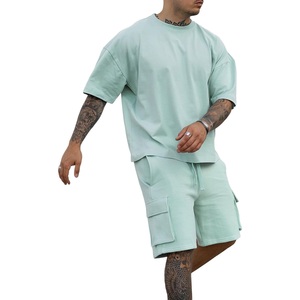 Ensemble d'été personnalisable style vieilli unisexe, t-shirt vintage délavé à l'acide et short pour homme et femme - Product Image 1