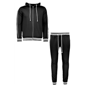 Men's Black Hooded Tracksuit Full <b>White</b> <b>Zip</b> <b>up</b> Casual Solid Color Polyester Sweatshirt and Pants Set Regular Fit Autumn Wear - Product Image 1