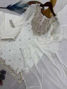 Traje Salwar Indio Pakistaní para Mujer, Sharara Gharara, Tradicional, de Secado Rápido, para Todas las Temporadas, Color Cielo, Ropa de Fiesta, Venta al por Mayor - Product Image 4