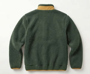 <b>Men's</b> Olive Green <b>Fleece</b> <b>Jacket</b> Zipper Closure Casual Autumn Wear Stand Collar <b>Sherpa</b> Lining Regular Fit - Product Image 2