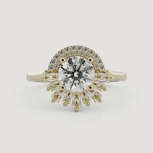 Bague de fiançailles vintage Art Déco avec diamant de laboratoire taille baguette, or massif 14 carats, 1,7 mm, unique, moderne et classique, pour mariage - Product Image 1