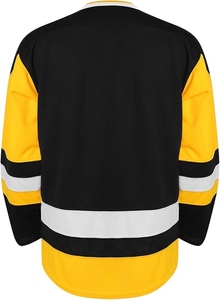 Men's Black and Yellow Ice Hockey Jersey with V-Neck and White Trim - Premium Blank Sportswear for Team Customization - Product Image 2