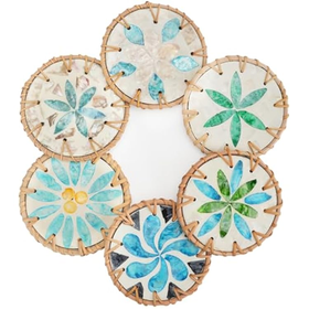 Sous-verres en rotin et nacre de haute qualité pour cuisine et table, sous-verres pour tasses à thé et à café aux couleurs élégantes en promotion - Product Image 5