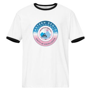 เสื้อยืดคอกลมสไตล์เรโทรสำหรับทุกเพศทุกวัย รุ่นอีสเทิร์น รีเจียน ที ชิร์ต สีขาวดำ แต่งขอบตัดกัน ใส่สบายทุกวัน - Product Image 1